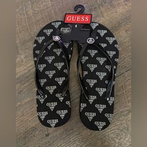 Guess Black Logo Flip Flops